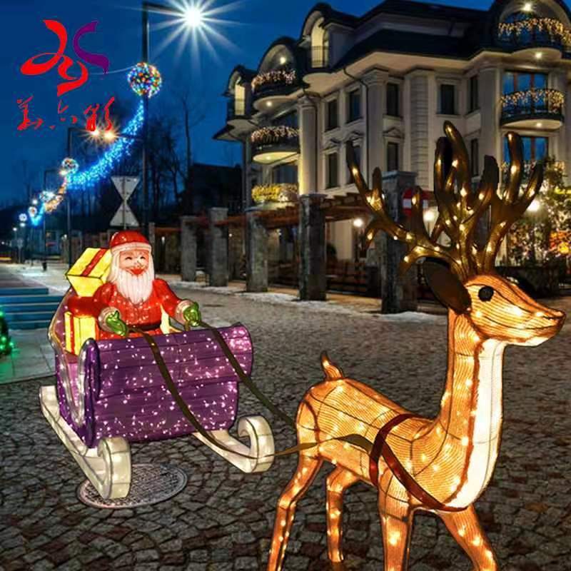outdoor lighting Christmas animated lighted reindeer and sleigh for Xmas decoration