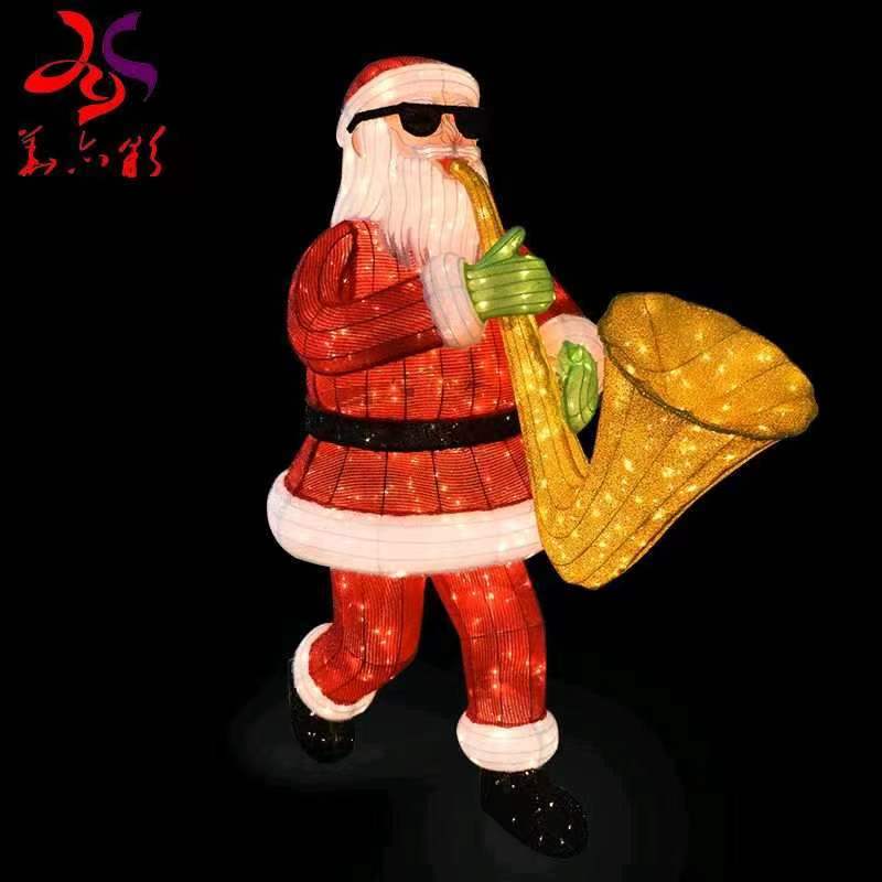 Funny Large Christmas Decoration 3d LED Santa Claus wtih Sax Motif Light
