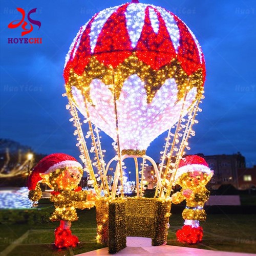 Giant Outdoor Waterproof Street Decoration Customized 3D Led Christmas Hot Air Balloon Motif Light