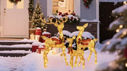 Golden LED Christmas Reindeer Set – A Radiant Touch for Your Outdoor Holiday Display
