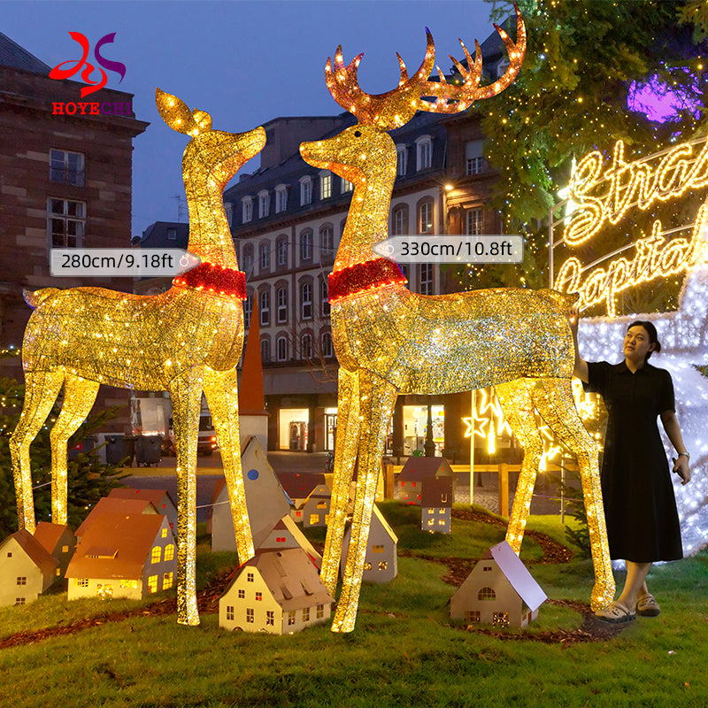 HOYECHI Life-Size 3.3m Metal Christmas Reindeer – Illuminated Outdoor LED Decoration with IP65 Waterproof Rating