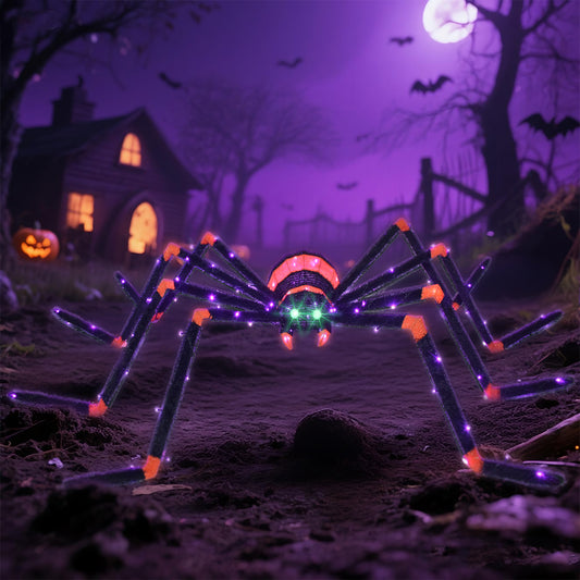 HOYECHI Halloween Decorations Giant Spider 6.8ft - Big Spider Holiday Decor Outdoor, Light Up Spider with 115 LED Lights for Front Yard Porch Gardens Party Outside Halloween Decorations - Black