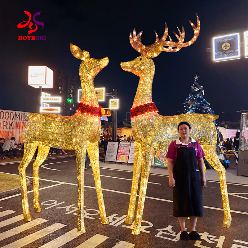 HOYECHI Life-Size 3.3m Metal Christmas Reindeer – Illuminated Outdoor LED Decoration with IP65 Waterproof Rating