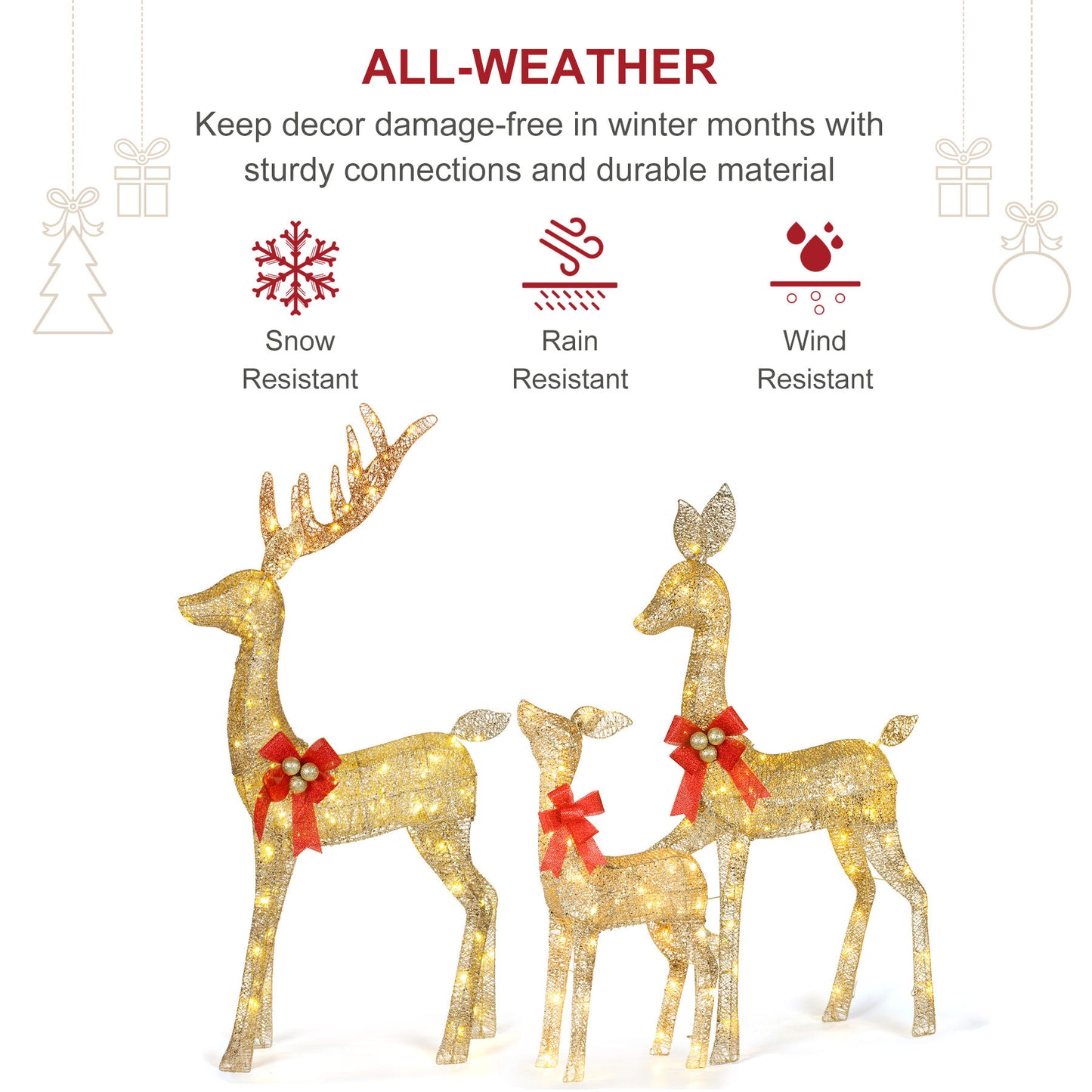 3-Piece LED Lighted Christmas Reindeer Set Outdoor Yard Decor with Warm White LED Lights