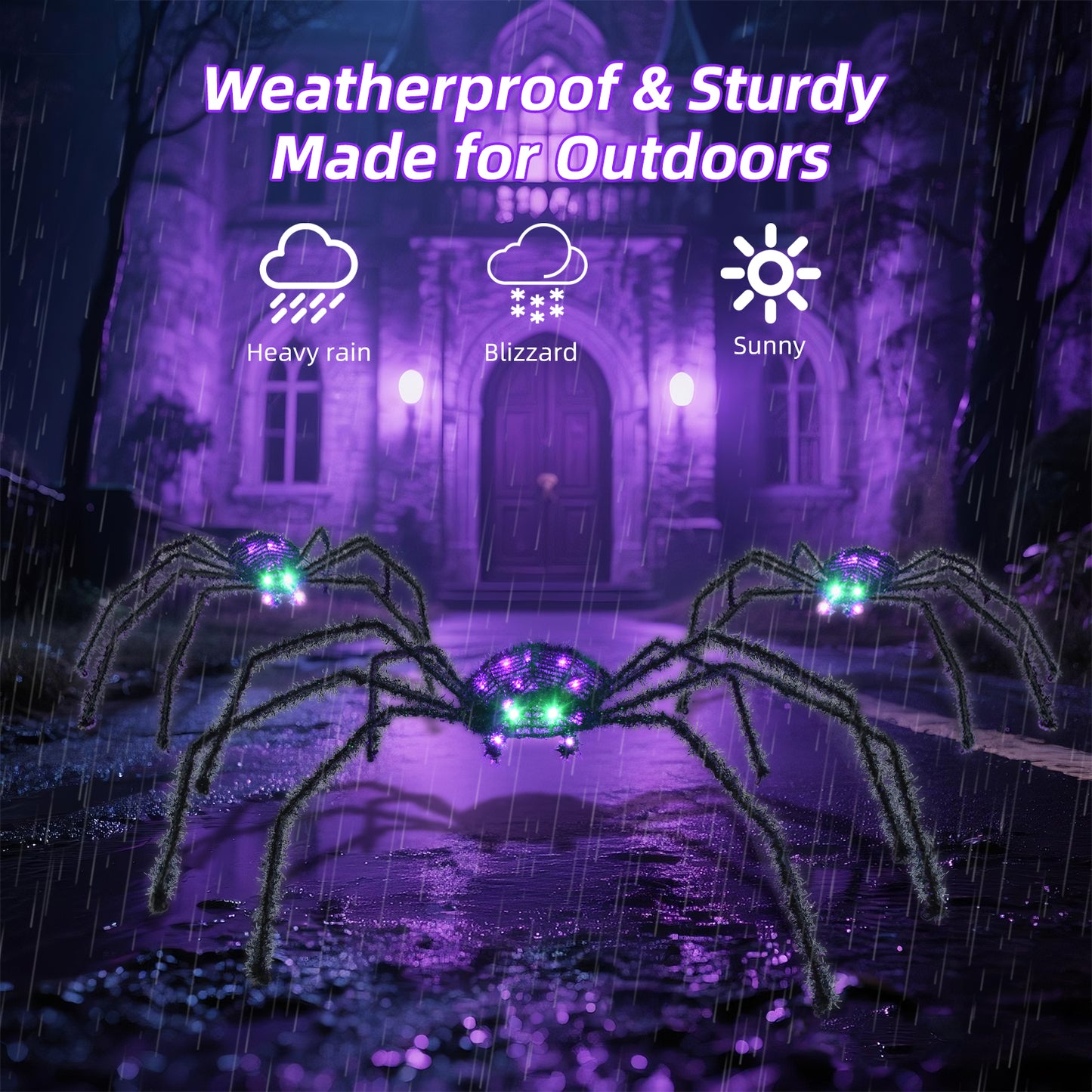 HOYECHI 3-Piece Lighted Halloween Spider - Holiday Decorations Outdoor Set of 3 Spider with 35 LED Lights for Front Yard Porch Gardens Party Outside Halloween Decor - Black