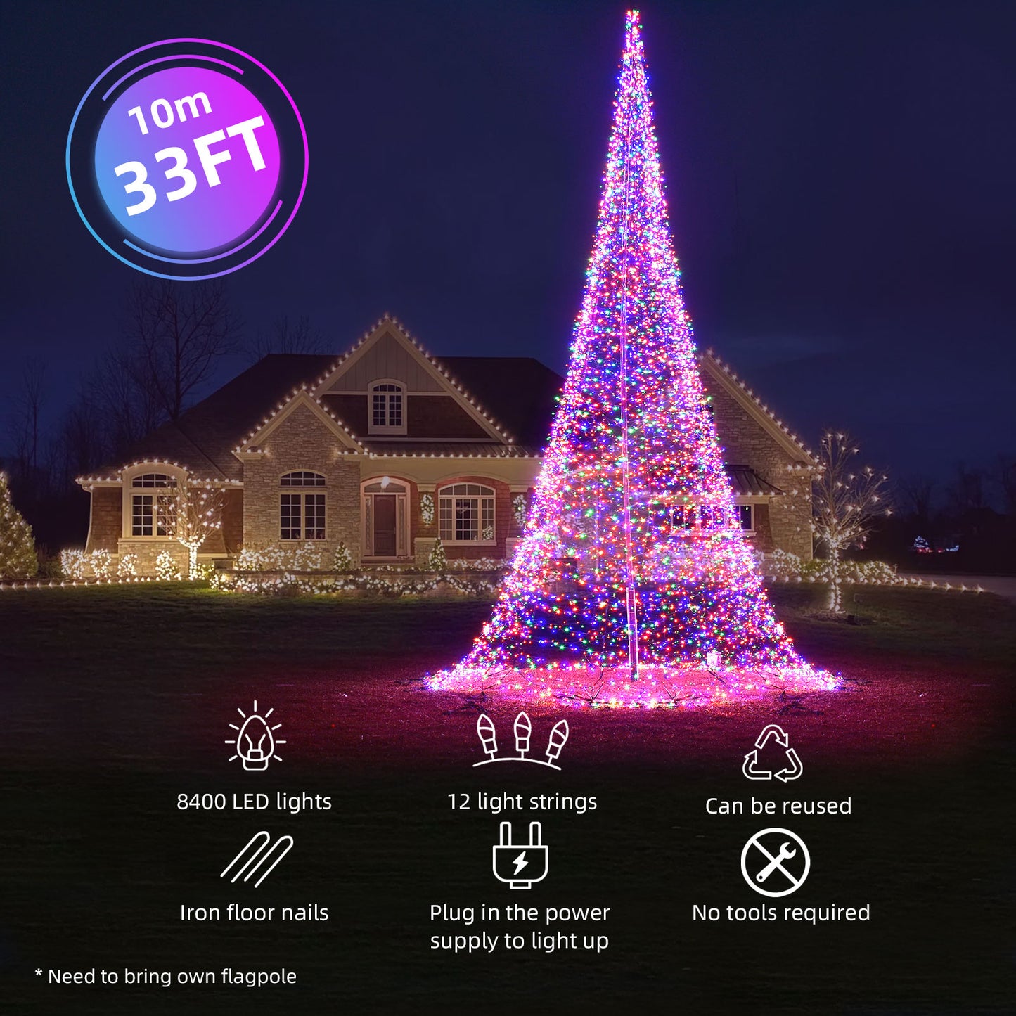 HOYECHI Portable, High-Quality LED Christmas Tree – 16 ft 23 ft Flagpole-Style Outdoor Holiday Decor