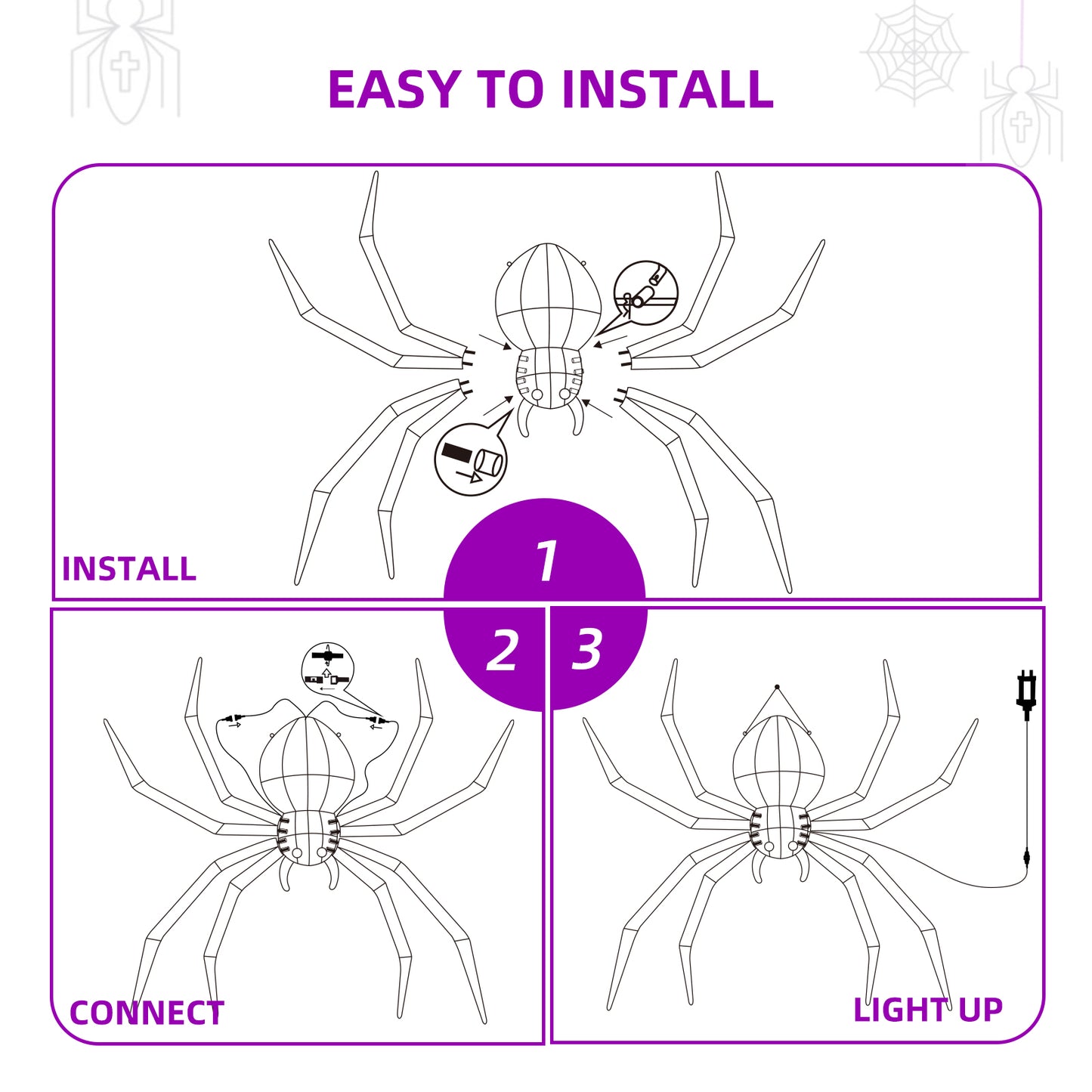 HOYECHI Halloween Decorations Outdoor Hanging Spider - 4.2FT Giant Climb The Wall Spider Halloween Decor, Light Up Spider with 90 LED Lights, for Front Yard Porch Roof Party Outside - Black