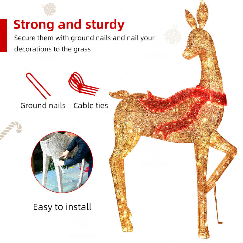 HOYECHI Life-Size 3D Metal Christmas Reindeer – Illuminated Outdoor LED Decoration with IP65 Waterproof Rating