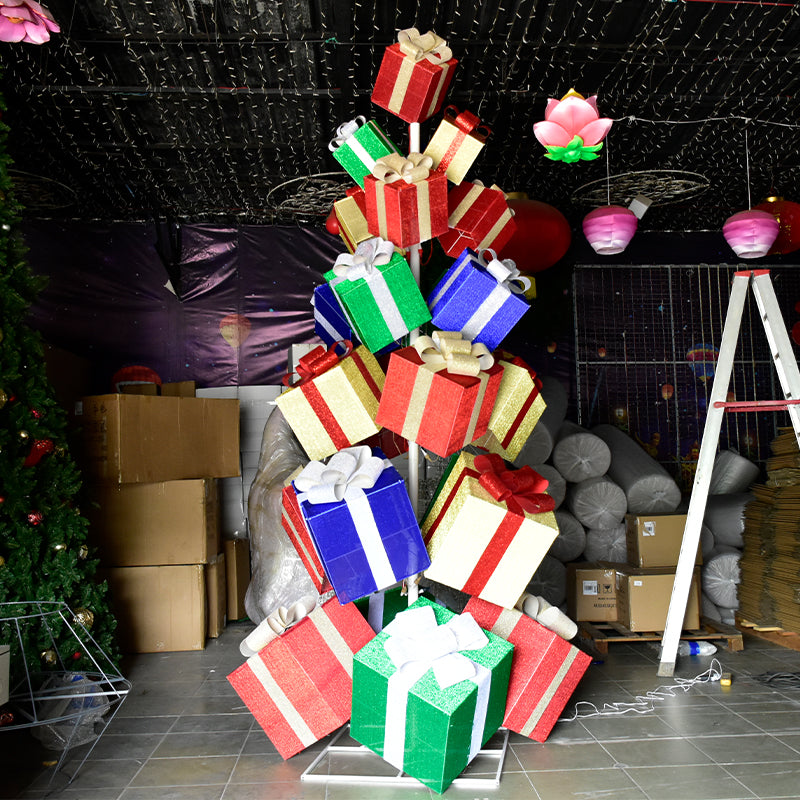 HOYECHI Gift-Box Christmas Tree – Customizable 3D Gift Box Tree Decoration for Outdoor Holiday Cheer
