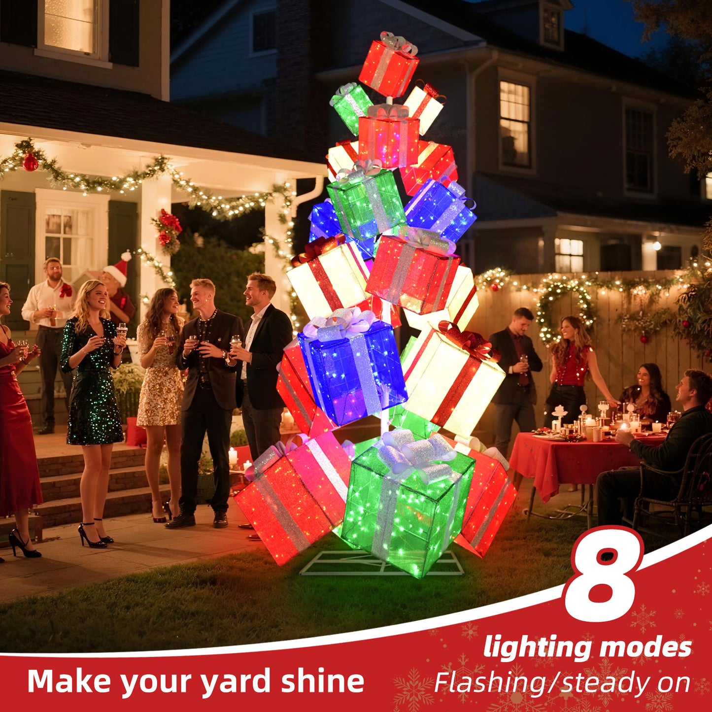 HOYECHI 10.8ft Lighted Gift Box Christmas Tree - Christmas Outdoor Decoration with 23 Stacked Boxes - 7-Tier Design, Waterproof Outdoor Holiday Decoration for Yard, Mall & Commercial Display