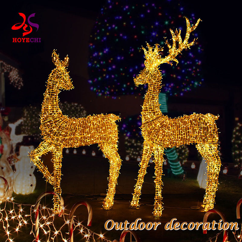 HOYECHI Christmas Deer Set – IP65 Waterproof LED Buck & Doe Sculptures for Indoor & Outdoor Holiday Display