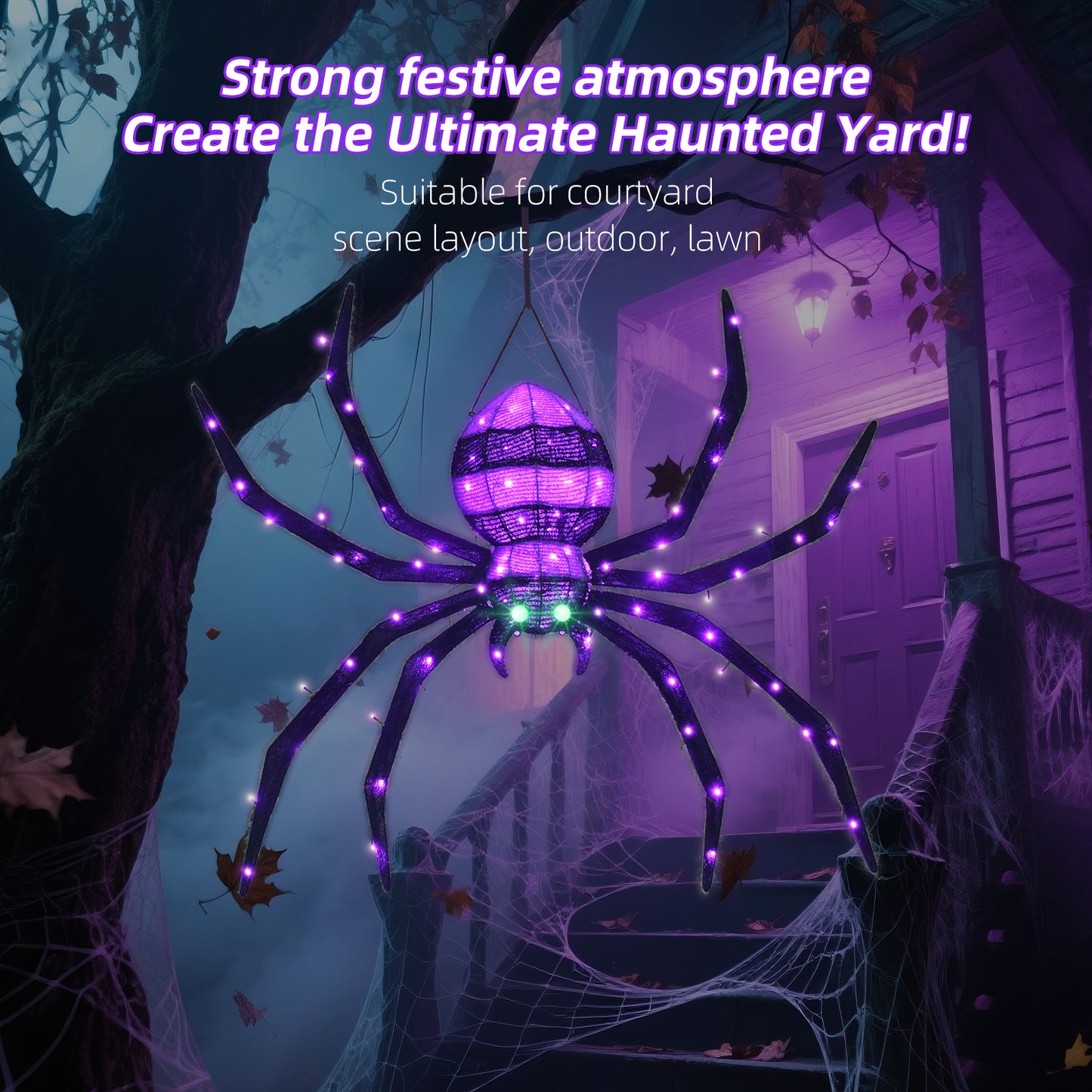 HOYECHI Halloween Decorations Outdoor Hanging Spider - 4.2FT Giant Climb The Wall Spider Halloween Decor, Light Up Spider with 90 LED Lights, for Front Yard Porch Roof Party Outside - Black