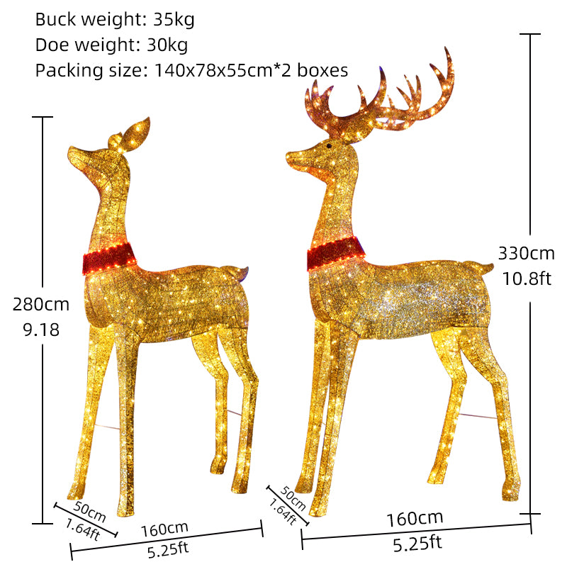 HOYECHI Life-Size 3.3m Metal Christmas Reindeer – Illuminated Outdoor LED Decoration with IP65 Waterproof Rating