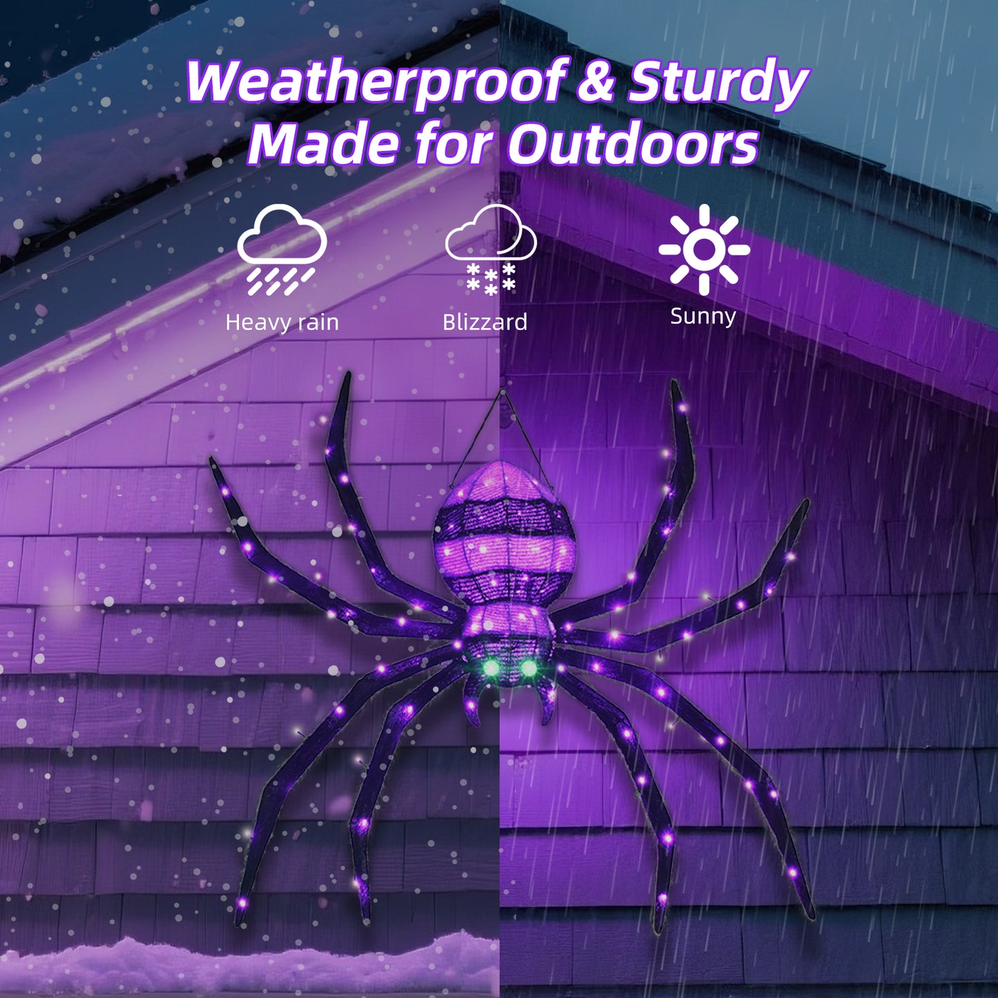 HOYECHI Halloween Decorations Outdoor Hanging Spider - 4.2FT Giant Climb The Wall Spider Halloween Decor, Light Up Spider with 90 LED Lights, for Front Yard Porch Roof Party Outside - Black