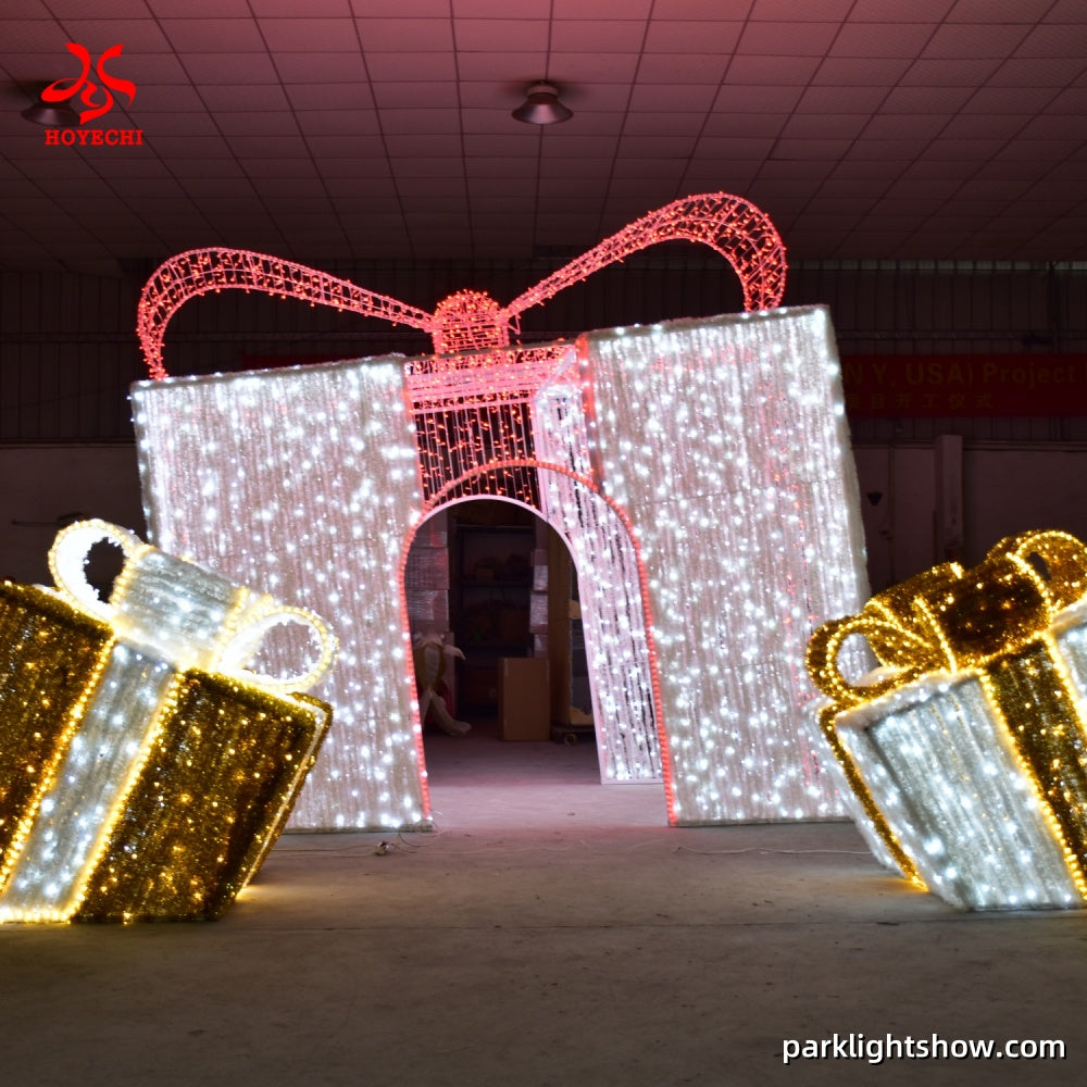 Giant LED Gift Box Arch Light Sculpture – Waterproof Outdoor Decorative Lighting for Parks, Plazas & Theme Events