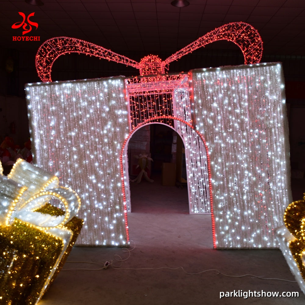 Giant LED Gift Box Arch Light Sculpture – Waterproof Outdoor Decorative Lighting for Parks, Plazas & Theme Events
