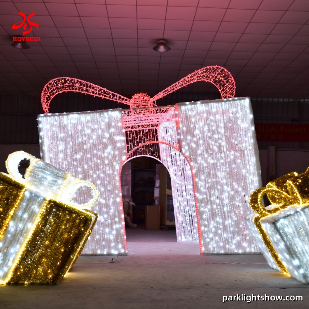 Giant LED Gift Box Arch Light Sculpture – Waterproof Outdoor Decorative Lighting for Parks, Plazas & Theme Events