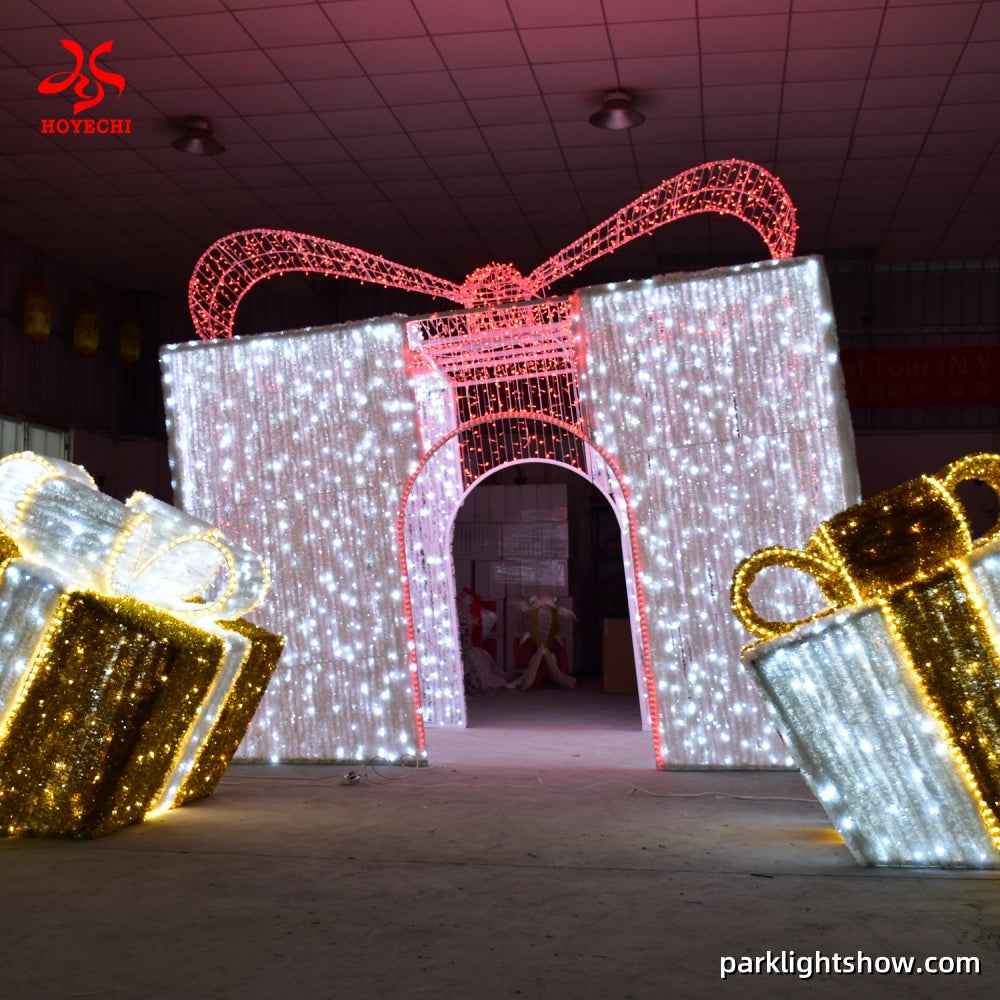 Giant LED Gift Box Arch Light Sculpture – Waterproof Outdoor Decorative Lighting for Parks, Plazas & Theme Events