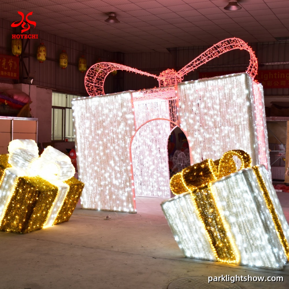 Giant LED Gift Box Arch Light Sculpture – Waterproof Outdoor Decorative Lighting for Parks, Plazas & Theme Events