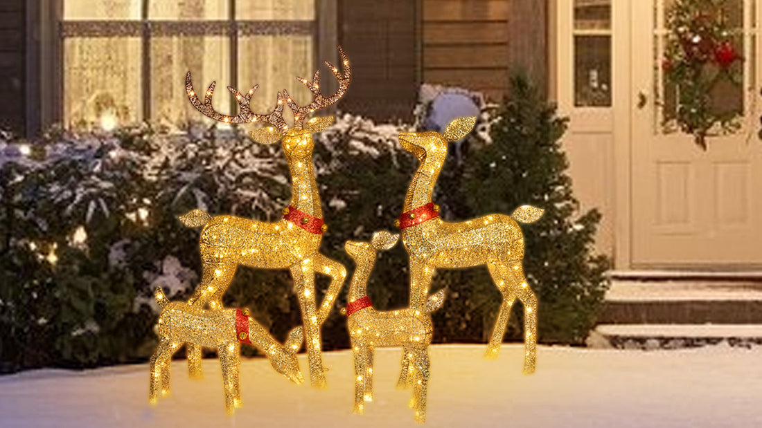 Light Up Your Holidays with Our Golden Christmas Reindeer Family – Set of 4