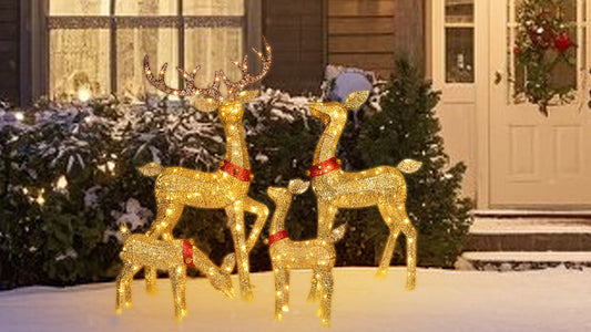 Light Up Your Holidays with Our Golden Christmas Reindeer Family – Set of 4