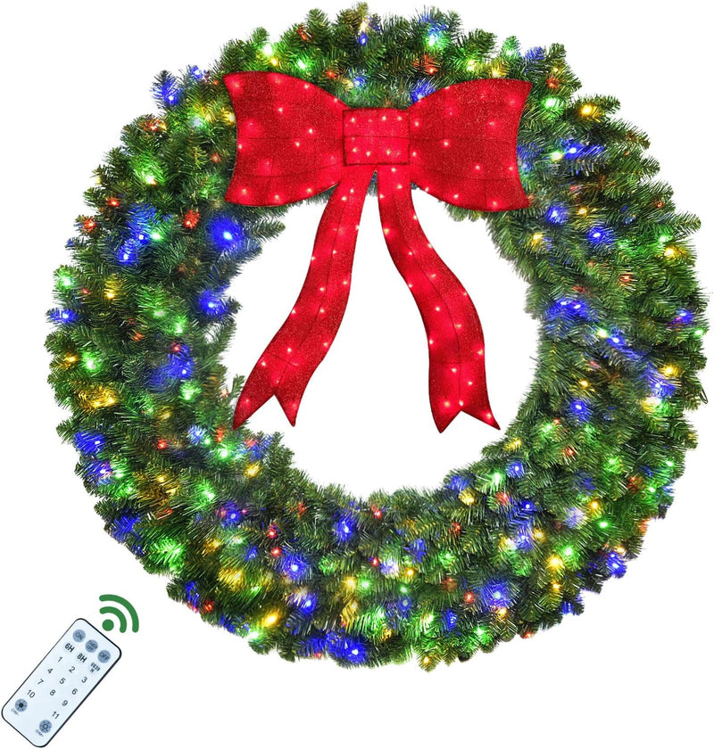 HOYECHI 72-inch Christmas wreath with a lighted red bow