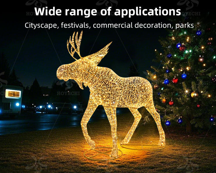 HOYECHI Factory Customized Luminous Christmas Elk Sculpture – Outdoor LED Holiday Decoration with Easy Setup