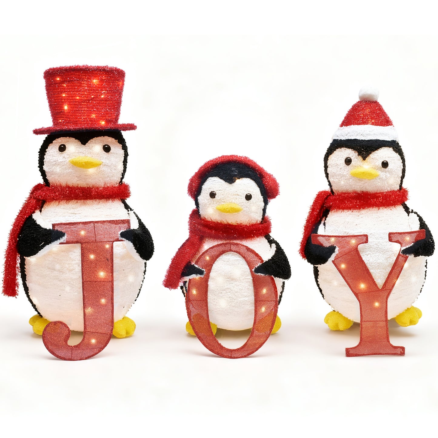 HOYECHI 3-Piece Lighted Christmas Penguin Family Set - Outdoor Yard Decoration Pop-Up Penguin with 150 LED Lights, Joy Sign, Holiday Yard Decor for Lawn, Garden, Front Porch