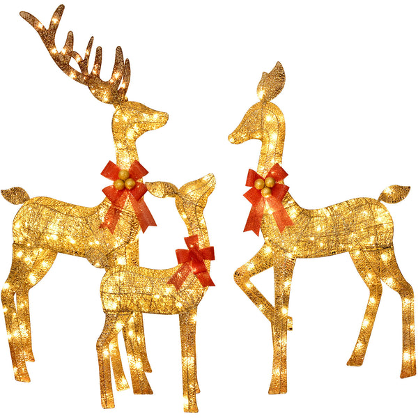 HOYECHI 3-piece lighted Christmas reindeer yard decoration set with warm white LED lights