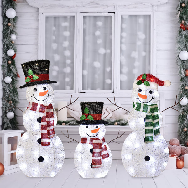 Christmas Snowman 3-Piece Outdoor Decoration Set with 80 LED Lights – Waterproof Lighted Yard Display for Holiday Lawn, Garden, and Pathway