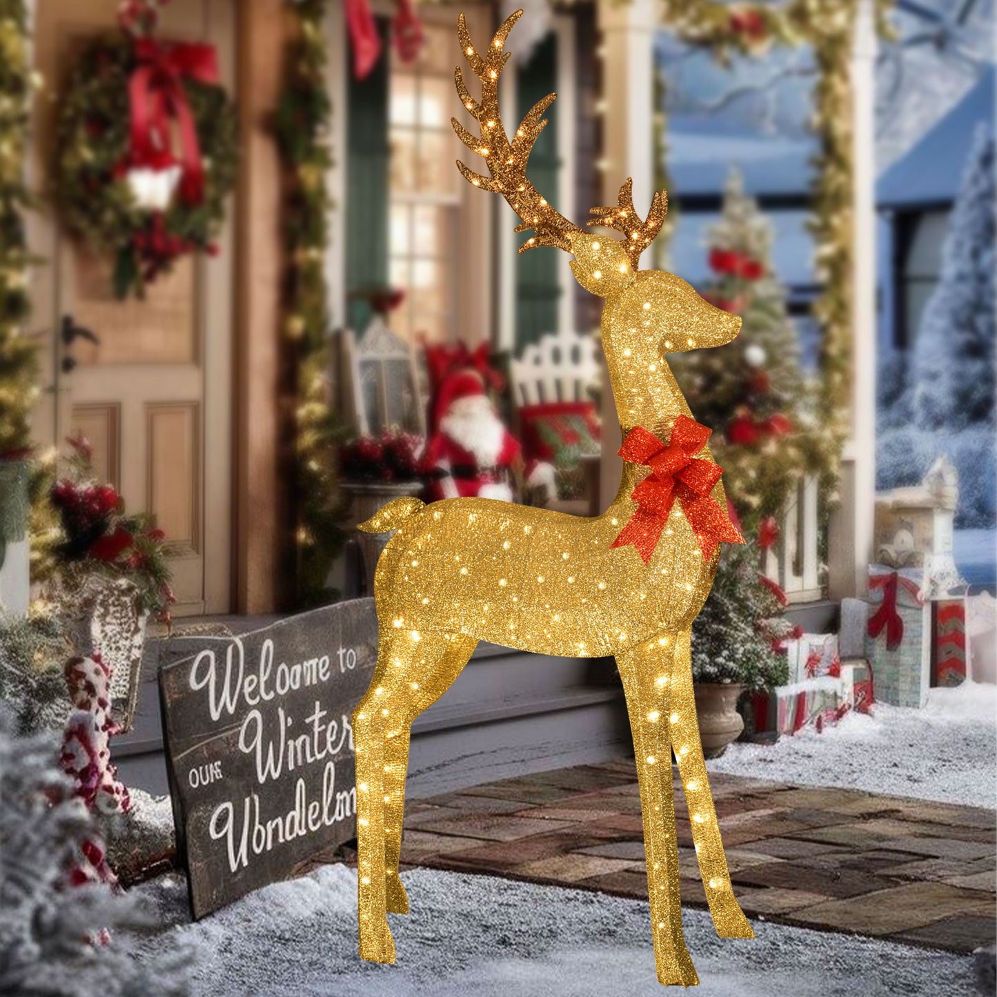 8.8 Ft Lighted Outdoor Christmas Deer - HOYECHI Christmas Decor Outside Lighted Huge Buck with 200 LED Lights, for Front Yard Porch Gardens Lawns Party Parks Malls - Gold