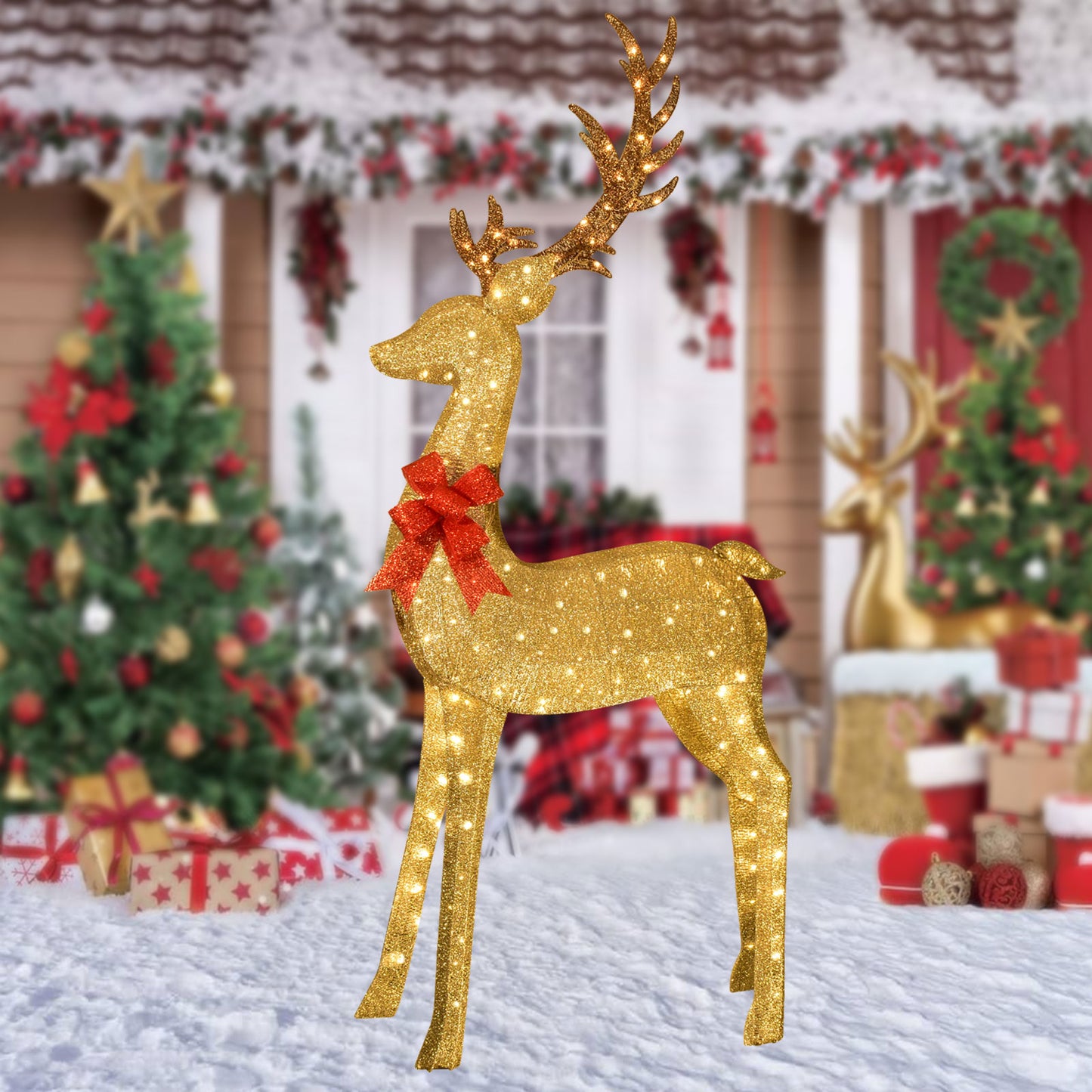 8.8 Ft Lighted Outdoor Christmas Deer - HOYECHI Christmas Decor Outside Lighted Huge Buck with 200 LED Lights, for Front Yard Porch Gardens Lawns Party Parks Malls - Gold