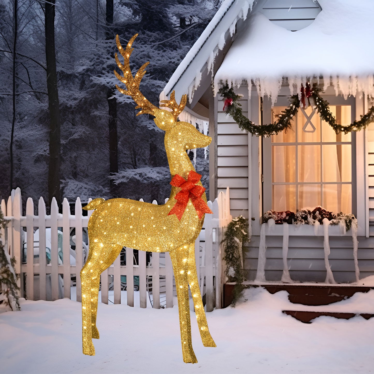 8.8 Ft Lighted Outdoor Christmas Deer - HOYECHI Christmas Decor Outside Lighted Huge Buck with 200 LED Lights, for Front Yard Porch Gardens Lawns Party Parks Malls - Gold