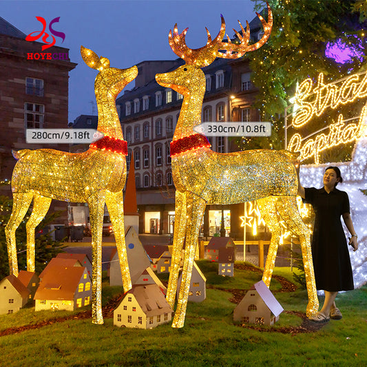HOYECHI Life-Size 3.3m Metal Christmas Reindeer – Illuminated Outdoor LED Decoration with IP65 Waterproof Rating