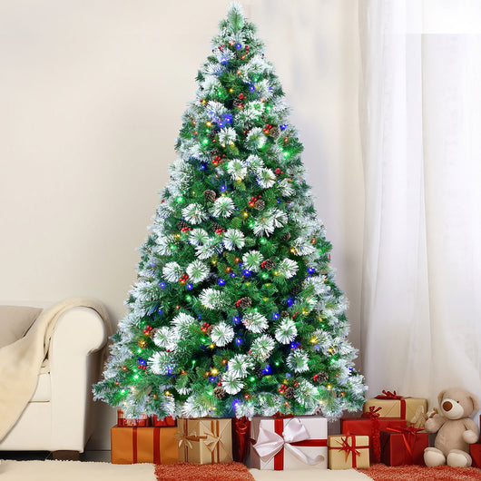 Close up of 380 multicolor LED lights on HOYECHI rotating Christmas tree creating bright indoor holiday lighting