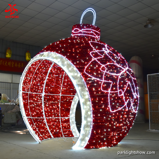 HOYECHI outdoor LED Christmas ball arch custom size and color available giant ornament tunnel for park light shows and street decor