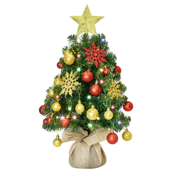HOYECHI 24-inch mini Christmas tree, small tabletop artificial Xmas tree with lights and ornaments in green and gold