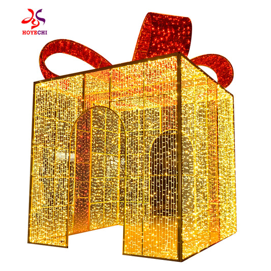 HOYECHI Customized Walk-through Outdoor Park Christmas Street Decorations Giant Garden Lighting 3d Gift Box Arch Door LED Motif Light