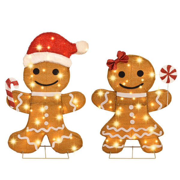 HOYECHI 33 inch gingerbread Christmas decorations outdoor 2 pack with 80 LED lights for front door porch lawn and yard