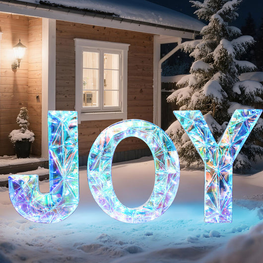 HOYECHI 3-piece JOY yard decoration, 3D prismatic lighted outdoor Christmas display with 135 LED lights