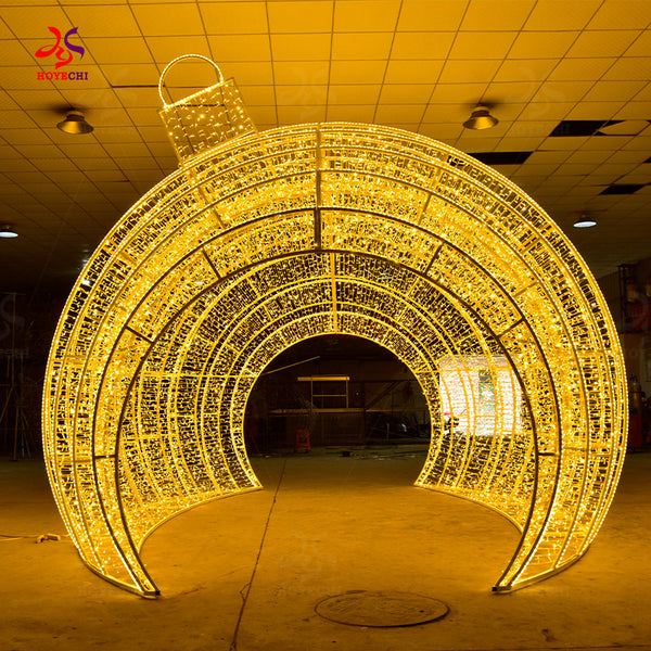HOYECHI Christmas ball arch festive outdoor LED giant ornament arch walk-through tunnel fully lit in factory test