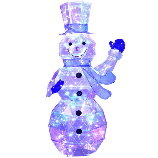 HOYECHI 4.1FT prismatic snowman outdoor Christmas decoration with 120 LED lights and PVC acrylic panels refracting colorful light