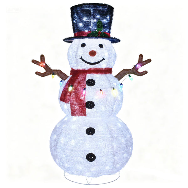 HOYECHI 5ft lighted pop-up snowman with hat scarf and multicolored string lights outdoor Christmas decoration
