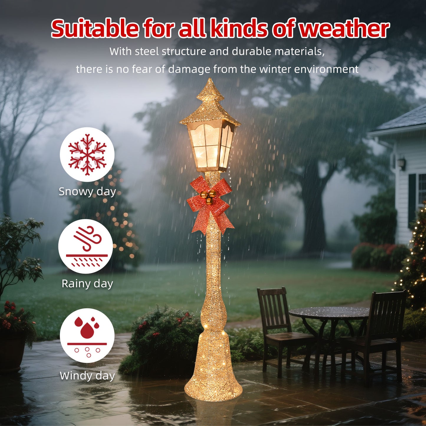 HOYECHI 5.2FT Christmas Decorations Outdoor Street Lamp, Lighted Streetlight with 55 Lights, Waterproof Yard Lawn Porch Patio Pathway, Xmas Holiday Garden Decor - Gold