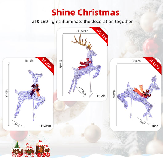 Close-up of brown metal frame and warm white LED lights on HOYECHI reindeer decoration