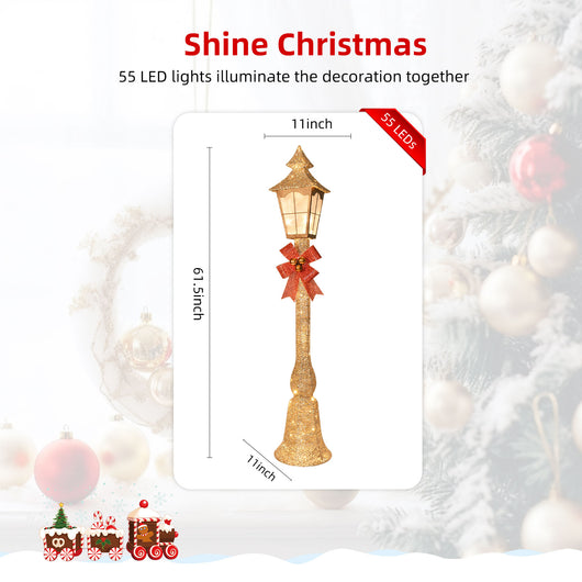 Size chart of HOYECHI 5.2FT Christmas street lamp 61.5 inch tall 11 inch wide with 55 LED lights