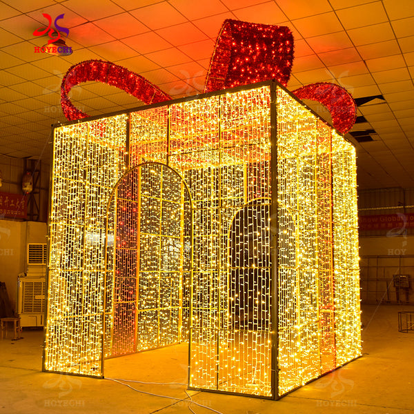 HOYECHI walk-through LED gift box arch outdoor Christmas motif light for holiday entryways and garden decor