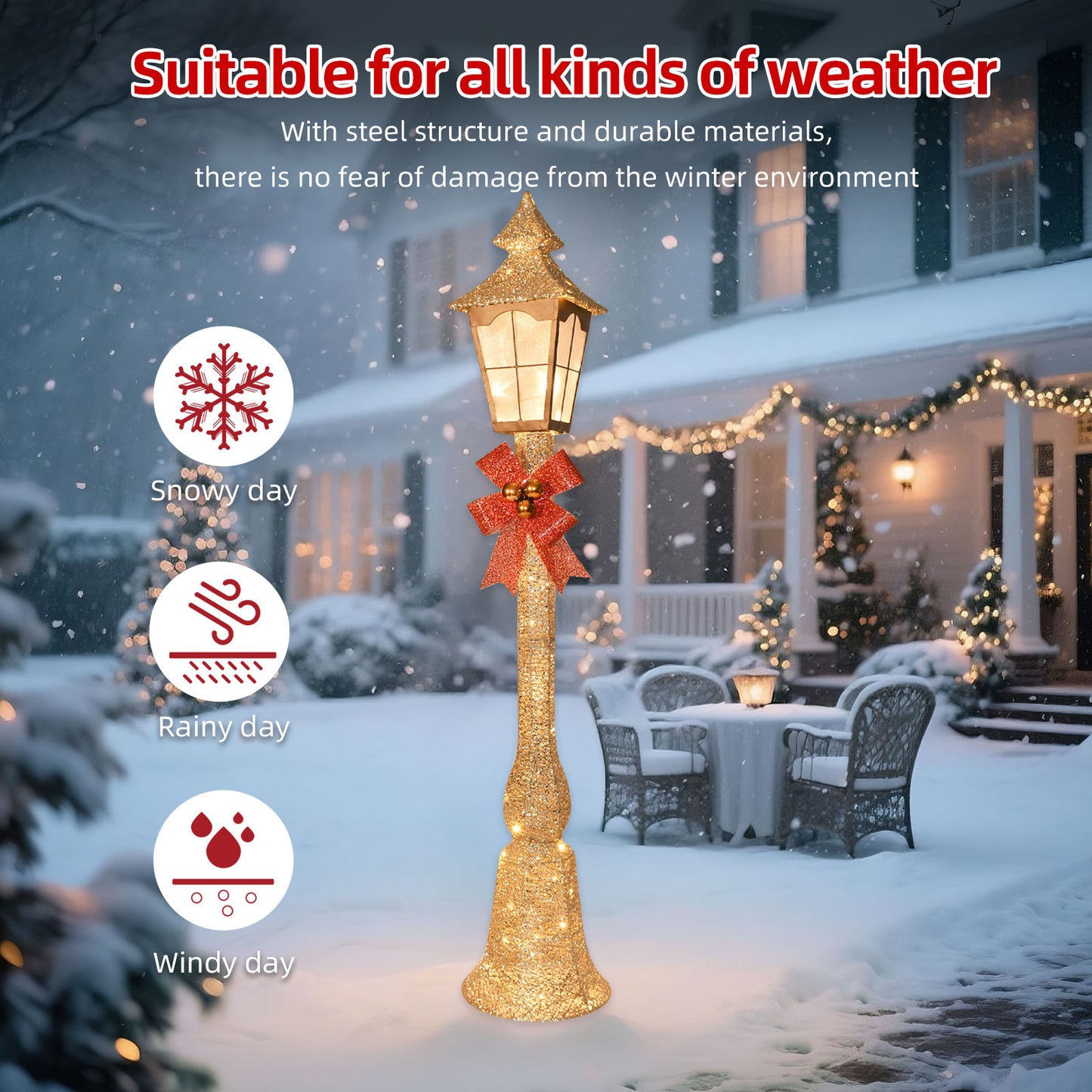 HOYECHI 5.2FT Christmas Decorations Outdoor Street Lamp, Lighted Streetlight with 55 Lights, Waterproof Yard Lawn Porch Patio Pathway, Xmas Holiday Garden Decor - Gold