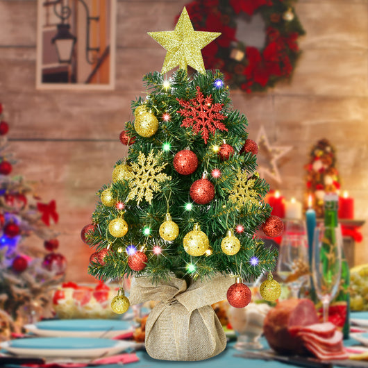 HOYECHI small tabletop Christmas tree with warm white lights, perfect for desk or table decoration