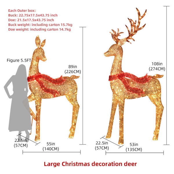 HOYECHI life-size 3D metal Christmas reindeer illuminated with warm LED lights – IP65 waterproof outdoor decoration